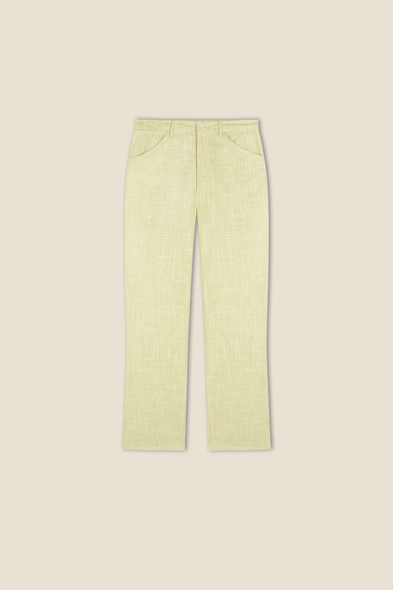 Cecil trousers, light yellow linen-look fabric, button fly and straight legs