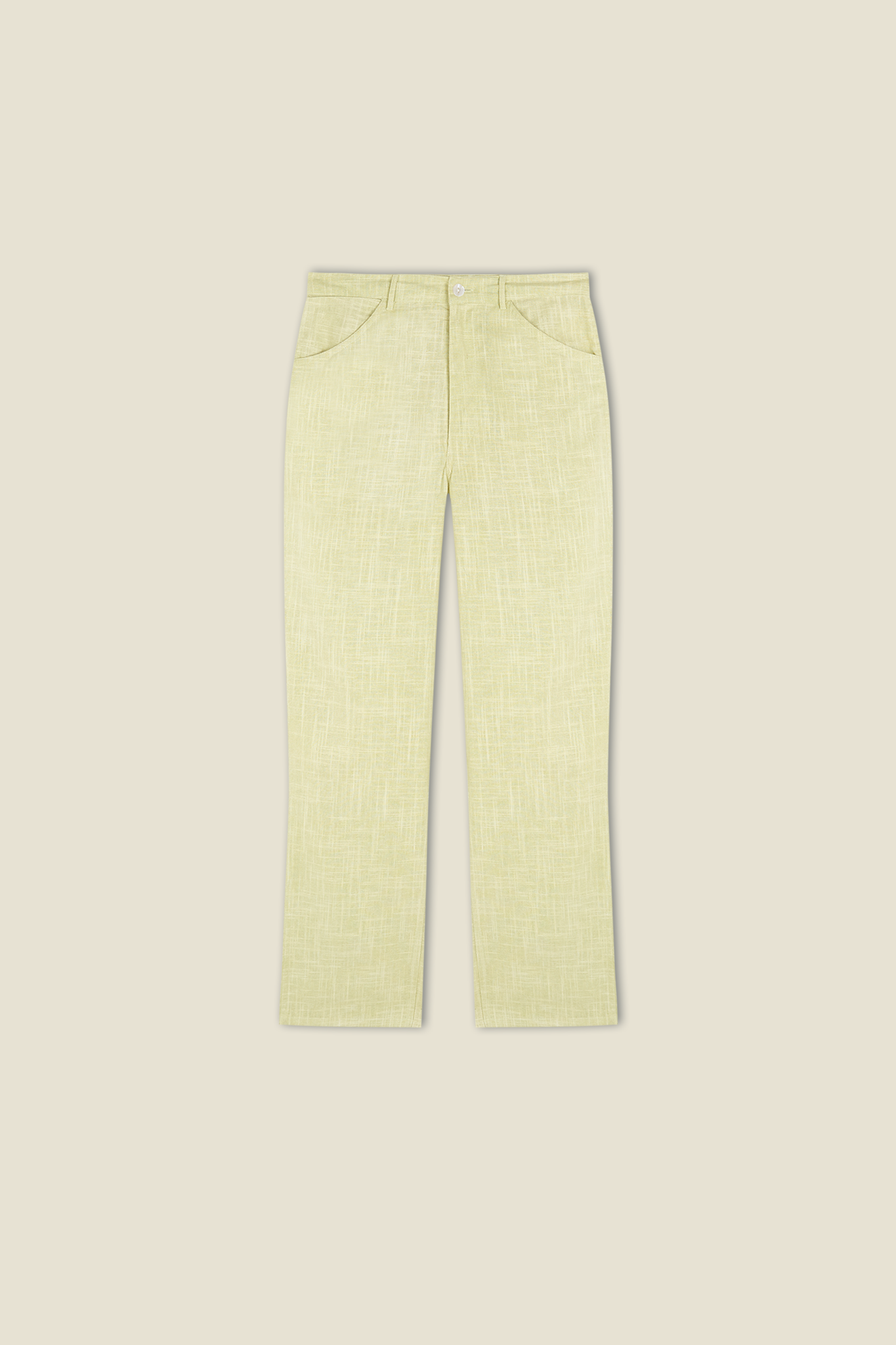 Cecil trousers, light yellow linen-look fabric, button fly and straight legs
