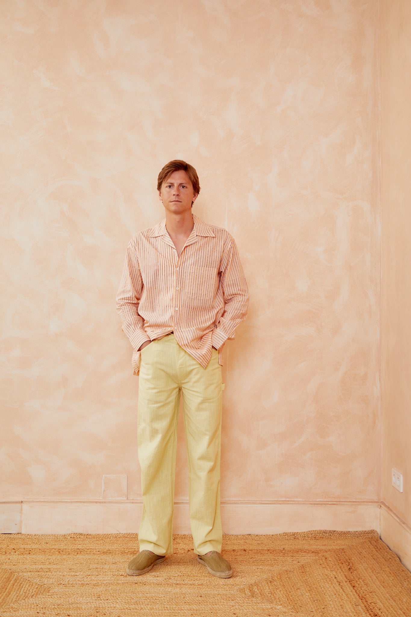 Cecil trousers, light yellow straight-leg pants with front button closure