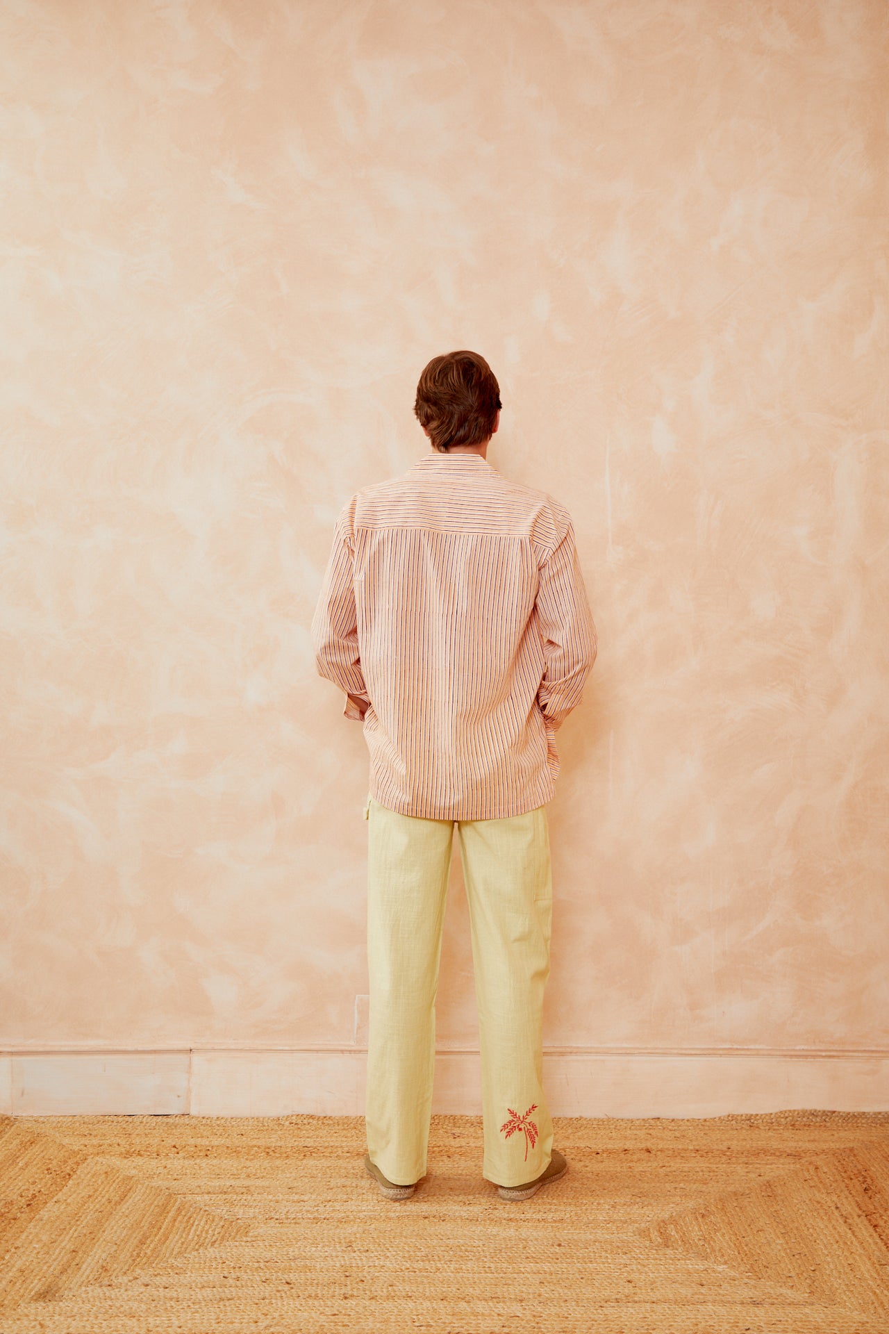 Cecil trousers in light yellow, back view with relaxed straight-leg fit