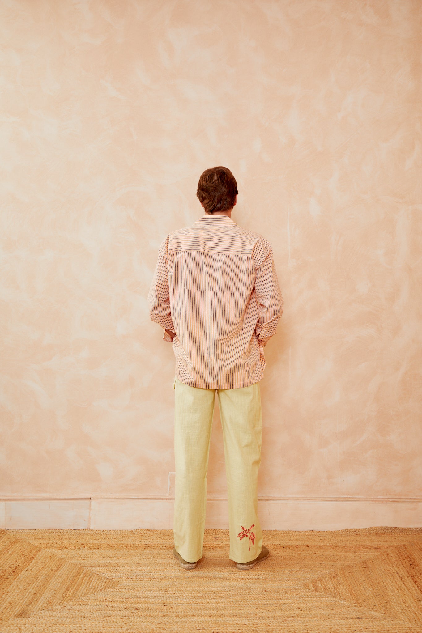 Cecil trousers in light yellow, back view with relaxed straight-leg fit