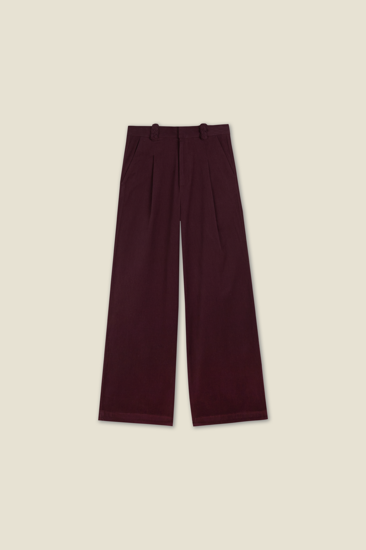 Aubergine wide-leg trousers with pleated front and waistband