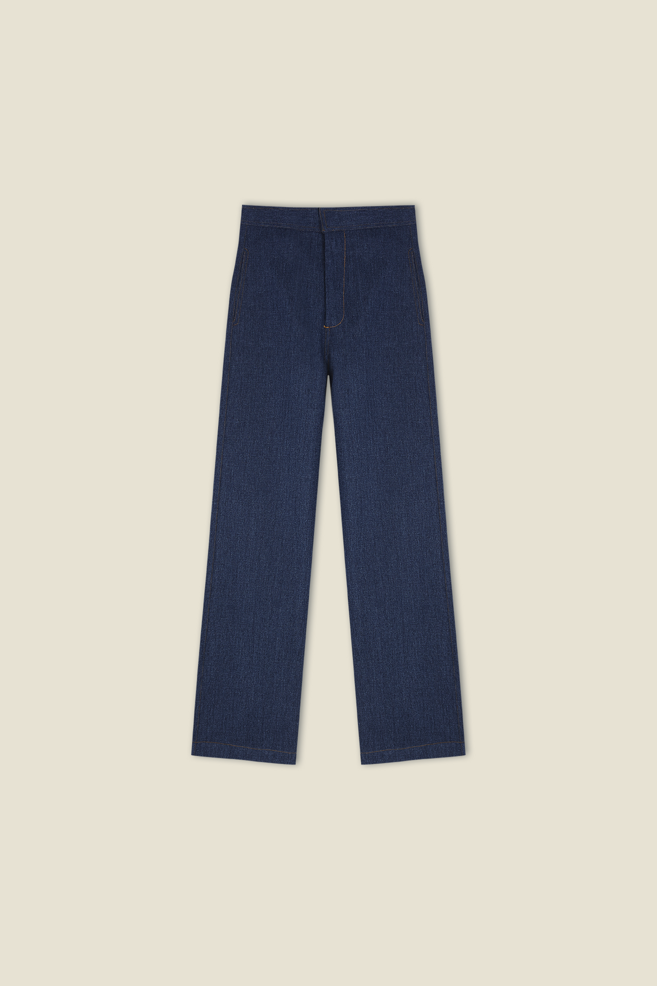 Ralph trousers in dark blue denim, straight leg with front crease and belt loops