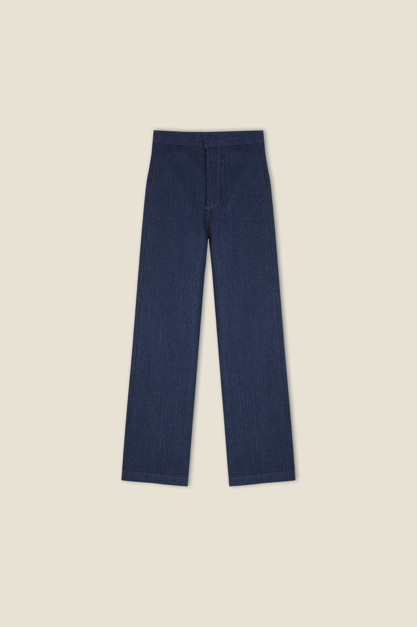 Ralph trousers in dark blue denim, straight leg with front crease and belt loops